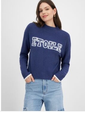 Hooked up by Iot Juniors' Etoile Eyelash Crewneck Sweater - Navy SIZE M NWT